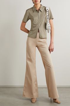 Acne Studios' pants are reminiscent of retro '70s styles with their dramatically flared legs. They're made from stretch-cotton twill and have a darted, high-rise waist and back patch pockets. The checked underside is such a fresh finishing touch. Leg Acne, Acne Studio, Ponte Pants, Twill Pants, Retro 70s, 70s Fashion, Net A Porter, Stretch Cotton, Women Collection