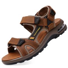 PRICES MAY VARY. 【High Quality Leather】 Men’ s beach leather sandals use high-quality first layer cowhide, matching with elastic fabric materials, which is breathable and skin-friendly. In addition, there sandal is water-resistant, so it can be used for water sports easily. 【3 Adjustable Strap】Open-toe leather sandal has 3 adjustable velcro straps with hook-and-loop closure, easy to slip on/ take off. The heel strap can be adjusted quickly and completely for a perfect fit. 【Ergonomic Footbed Des Mens Water Sandals, Casual Beach Sandals, Athletic Sandals, Water Sandals, Walking On Clouds, Elastic Fabric, Sport Sandals, Beach Sandals, Athletic Fashion