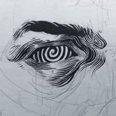 a drawing of an eye with spirals in the iris's eye, as if it were drawn on paper