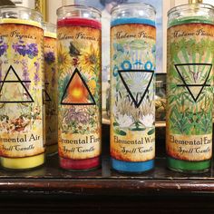 "Each of these large Elemental candles is made with a combination of oils, herbs and crystal energy to resonate with one of the four classic Magical Elements- earth, air, fire or water.  Each of these elements rules a time of day, a time of year, three zodiac signs, specific crystals, plants, animals and so much more!  Burn them in on a seasonal altar, when doing any Elemental work, to commune with that elements energy or bring the blessings of a specific element into your life.  THIS FULL SET IS 15% OFF!!  individual 7 day candles are available here:  https://www.etsy.com/ca/listing/784449003/7-day-style-elemental-magic-spell FULL SET of 12oz candles is available here:  https://www.etsy.com/ca/listing/1425521236/elements-magic-altar-spell-candle-full individual 12oz candles are available Psychic Pictures, Cleansing Candles, Craft Candles, Herbal Candles, Magical Elements, Modern Mystic, Elements Earth, Border Guard, Metaphysical Store