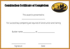 construction certificate is shown in this image