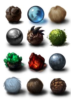 a bunch of different types of balls on a white background