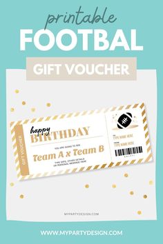 a birthday gift voucherr with the words printable football on it