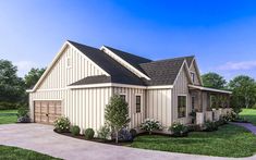 this is a computer rendering of the front elevation of these small houseplans and garages