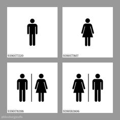 four different types of bathroom signs showing men and women