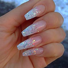 SWAROVSKI CRYSTALS STAUB für Nägel Kristall Pixie Staub Mikro | Etsy Glittery Nails With Rhinestones, Glitter Tip Nails, Glitter Nails Acrylic, Cute Acrylic Nail Designs, Nail Art Wedding, Summer Acrylic Nails, Crystal Nails, Holographic Nails, Nails Inc