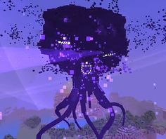 an octopus is standing in the middle of a pixel art scene with purple and blue colors