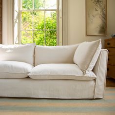 A joyous beautiful modular sofa made by hand in the UK and the US using all natural materials with a large dollop of comfort. Dimensions: Width 296cm (116.53 inches) , Depth 210cm (82.68 inches), Height 95cm (37.40 inches) - for more information please see illustrations Material: Our sofas are made from natural materials including: Solid European Birch Hardwood frame, all natural fibres, individual coil steel springs and Feather Filled Cushions. We are able to offer customisable cushion fills de John Lewis Bedding, Snow Drop, 5 Seater Sofa, Bounce Back, Coastal Blue, Large Sofa, Cushion Filling, Natural Fibres, 3 Seater Sofa