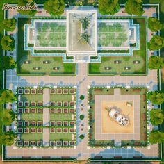 an aerial view of a park with lots of trees