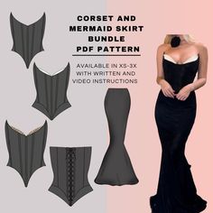 The Sofia Corset and Mermaid Skirt Pattern Bundle. Includes a Mermaid Skirt Pattern and a corset that can be made in a variety of ways;  With cups, with out cups or with lace for cups With hip pieces or with out Purchase comes with detailed written instructions with photos AND a video tutorial.  Pattern comes in a4 and a0 layout for easy printing. Sizes include XS-3XL.  Pattern is not available for commercial purposes* Copyright @taylorjeancox. All rights reserved. Mermaid Skirt Pattern, Corset Sewing Pattern, Gemini Rising, Beginner Sewing Patterns, Clothes Making, Corset Pattern