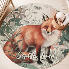 a round rug with an image of a fox and a teddy bear on it that says sephia lorgi