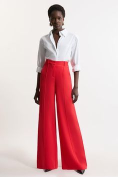 #Wide Leg Jeans# Feminine Business Attire, Aliyah Core, Wrap Dresses Summer, Dress Work Outfit, Red Wide Leg Pants, Wedding Pants, Core Outfits, Plus Size Workwear, Transitional Fashion