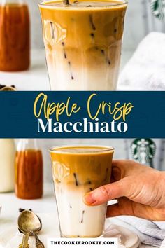 Iced Macchiato Recipe, Apple Crisp Macchiato Recipe, Apple Crisp Macchiato, Fun Coffee Drinks, Apple Syrup, Fall Beverages, Macchiato Recipe, Cold Brew Coffee Recipe, The Cookie Rookie