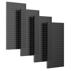 three black pegboard panels with white dots on them