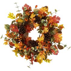 a wreath made out of leaves and acorns