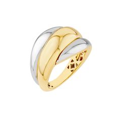 two tone gold and silver ring with an interlocked design on the front side