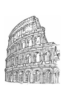 an ink drawing of the colossion in rome, italy it's famous landmark