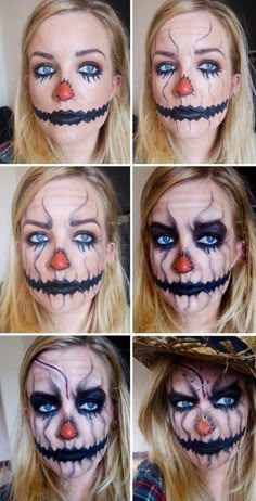 Pumpkin Makeup Ideas, Diy Halloween Costume Ideas, Make Up Diy, Halloween Make-up Looks, Halloweenský Makeup, Scarecrow Halloween, Scary Halloween Pumpkins