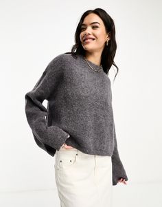 Cardigan by ASOS DESIGN In knit to win knit Crew neck Drop shoulders Relaxed fit Dressy Sweater, Charcoal Sweater Outfit, Dark Grey Sweater Outfit, Gray Sweater, Grey Jumper Outfit, Grey Sweater Outfit, Asos Sweater, Chic Work Outfit, Dressy Sweaters