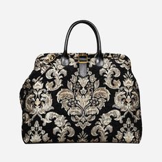 Victorian Blossom Blk-Gold Mary Poppins Weekender carpet bag MCW Handmade Handmade Travel Bag, Laptop Purse, Victorian Carpet, Work Bags Laptop, Everyday Carry Bag, Laptop Size, Traditional Carpet, Leather Weekender, Velvet Carpet