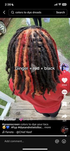 Dreads Tips Dyed Men, Dreads Hair Color Ideas, Dyed Men Locs, Dreads With Color Men, Hair Dye Ideas Men Dreads, Men Dreads Dyed, Black And Red Dreads Men, Dye Dreads Men, Dyed Locs Ideas Men