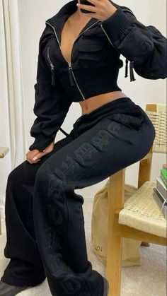 Hidden Cult, Black Tracksuit, Cute Lazy Outfits, Streetwear Fashion Women, Cute Swag Outfits, Black Set, Baddie Outfits Casual, Cute Simple Outfits