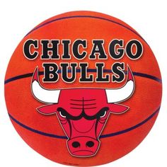 the chicago bulls basketball is shown in red and black with an image of a bull's head on it