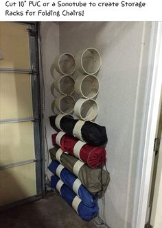 a stack of buckets sitting on top of a metal rack