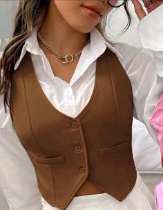 Shirts With Vests Women, Green Vest Women, Green Waistcoat Women Outfit, Cute Office Wear, Styling Waistcoat Women, Women’s Suit Vest Outfit, How To Style A Green Skirt, Green And White Outfits For Women, Crop Vest Outfits For Women