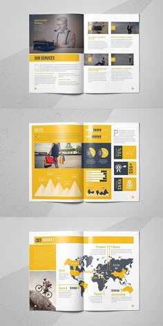 an open brochure with yellow and gray colors