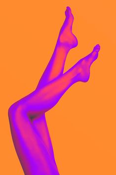 a woman's legs are shown in purple and orange colors on an orange background