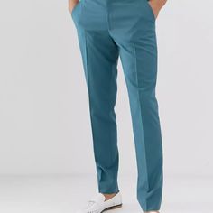 Brand New Teal Blue Skinny Smart Pants For Men - A Blend Of Unparalleled Comfort And Tactile Luxury. Crafted With Precision, These Pants Offer A Remarkable Experience For Both Touch And Body. Slip Into The Epitome Of Modern Style And Sophistication With These Uniquely Designed Trousers. Whether It's A Formal Event Or A Casual Day Out, These Pants Effortlessly Combine Style And Comfort To Elevate Your Look. Step Into The Future Of Fashion With Our Sleek And Comfortable Teal Blue Skinny Smart Pant Teal Pants Outfit, Formal Pants For Men, Men New Style, Formal Pant For Men, Plum Pants, Pants Outfit Work, Blue Pants Men, Smart Pants, Teal Pants