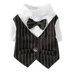 a black and white striped vest with a bow tie on the collar is worn by a little boy