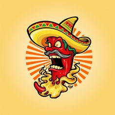 an image of a chili with a mustache and sombrero on it's head