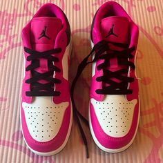 Brand New Barbie Pink Jordans. Youth Size 6. Fits Women Size 7 Please Note These Are A Youth Size 6 Pink Round Toe Skate Shoes With Laces, Pink Skate Shoes With Laces For Sports, Pink Sporty Custom Sneakers With Laces, Sporty Pink Custom Sneakers With Laces, Pink Non-slip Sneakers For Streetwear, Pink Low-top Custom Sneakers With Laces, Pink Custom Lace-up Sneakers, Pink Lace-up Custom Sneakers, Pink Non-slip High-top Sneakers