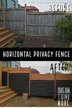 before and after photos of a privacy fence