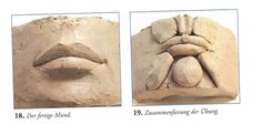 two pictures of the same face made out of clay, each with different shapes and sizes