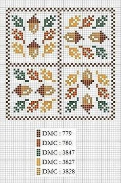 a cross stitch pattern with flowers and leaves on the front, in brown and white