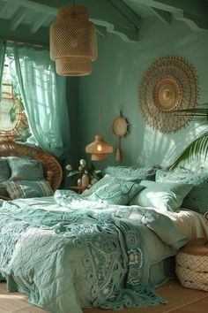 Spa Style Bedroom, Feminine Bedrooms, Trendy Bedroom Decor, Boho Coastal Bedroom, Aqua Bedrooms, Comfy Furniture, Coastal Bedroom Ideas, Ocean Bedroom, Headboard Inspiration