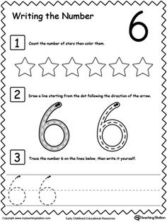 the number six worksheet with numbers and stars for children to practice their counting skills