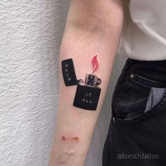 Burn It All Tattoo, Zippo Tattoo Design, Square Tattoo Ideas, Lighter Tattoo Design, Small Black Tattoo, Black Square Tattoo, Zippo Lighter Tattoo, Zippo Tattoo, Lighter Tattoo