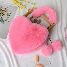 Cute Plush Heart Shaped Bag Faux Fur Handbag, Heart Shaped Bag, Kawaii Bag, Fur Handbags, Fur Bag, Pink Fur, Heart Bag, Cute Plush, Cute Bags