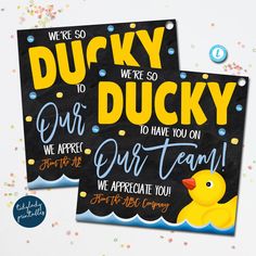 two black and yellow ducky birthday cards with confetti on the bottom one