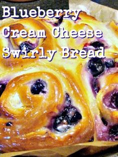 blueberry cream cheese swirly bread on a table