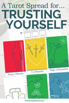 a tarot spread for trusting yourself is shown in the middle of this poster