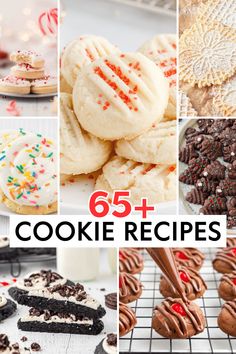 collage of cookies and desserts with text overlay that reads 65 + cookie recipes