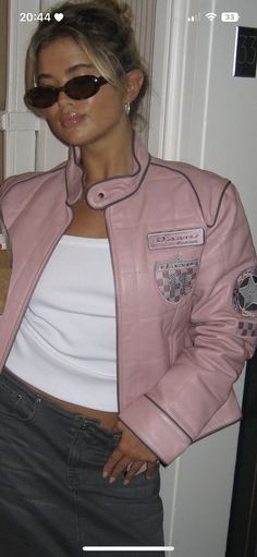 Pink Leather Jacket Outfit, Pink Jacket Outfit, Pink Biker Jacket, Biker Jacket Outfit, Barbie Film, Matilda Djerf Style, Hi Barbie, Djerf Avenue, Pink Leather Jacket