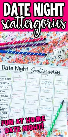 the date night scatterer is on top of a table with confetti and candy