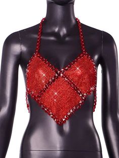 Red rhinestone embellished top. Glamorous Red Top For Party, Fitted Bling Tops For Night Out, Glamorous Fitted Tops With Rhinestone Fringe, Glamorous Red Sequin Top, Summer Night Out Tops With Bling, Red Embellished Fitted Tops, Glamorous Red Summer Top, Shrek Rave, Insane Fashion