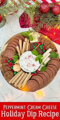 peppermin cream cheese holiday dip recipe on a platter